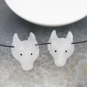 Natural Crystal Quartz Wolf Head Pendant Reiki Animal Figurine Necklace DIY