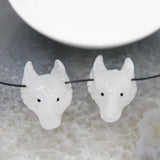 Natural Crystal Quartz Wolf Head Pendant Reiki Animal Figurine Necklace DIY