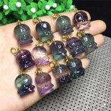 Natural Colored Fluorite Hand-Carved Animal Cat Pendant