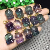 Natural Colored Fluorite Hand-Carved Animal Cat Pendant
