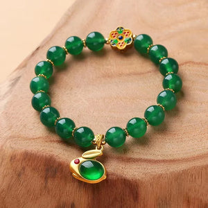 Nethong's Natural Red Agate Rabbit Bracelet - Jade Rabbit Agate Bracelet