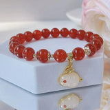 Nethong's Natural Red Agate Rabbit Bracelet - Jade Rabbit Agate Bracelet