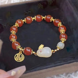Nethong's Natural Red Agate Rabbit Bracelet - Jade Rabbit Agate Bracelet
