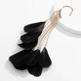 Big Feather Long Tassel Dangling Earrings - White/Black/Red - Party Jewelry
