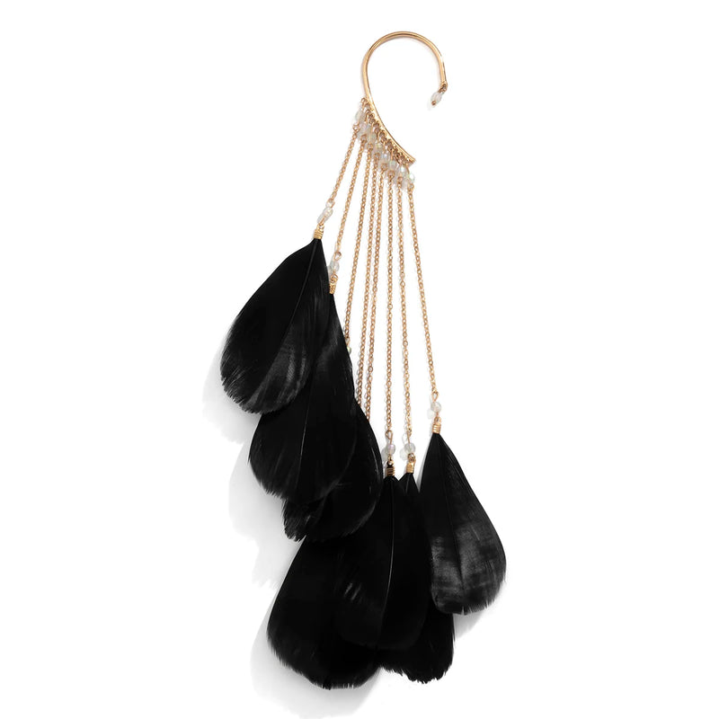 Big Feather Long Tassel Dangling Earrings - White/Black/Red - Party Jewelry
