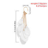 Big Feather Long Tassel Dangling Earrings - White/Black/Red - Party Jewelry