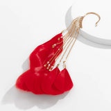 Big Feather Long Tassel Dangling Earrings - White/Black/Red - Party Jewelry