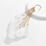 Big Feather Long Tassel Dangling Earrings - White/Black/Red - Party Jewelry