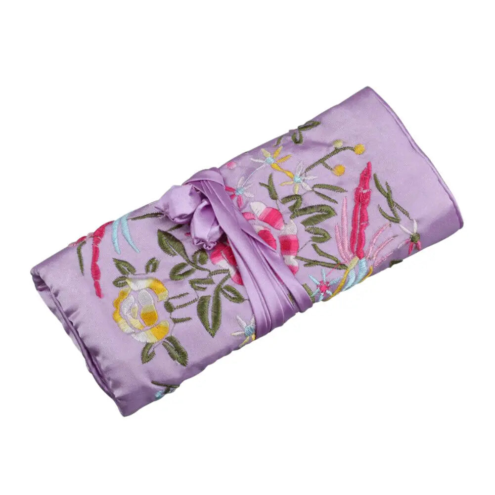 Portable Silk Jewelry Roll Wrap Jewelry Pouch Organizer Travel