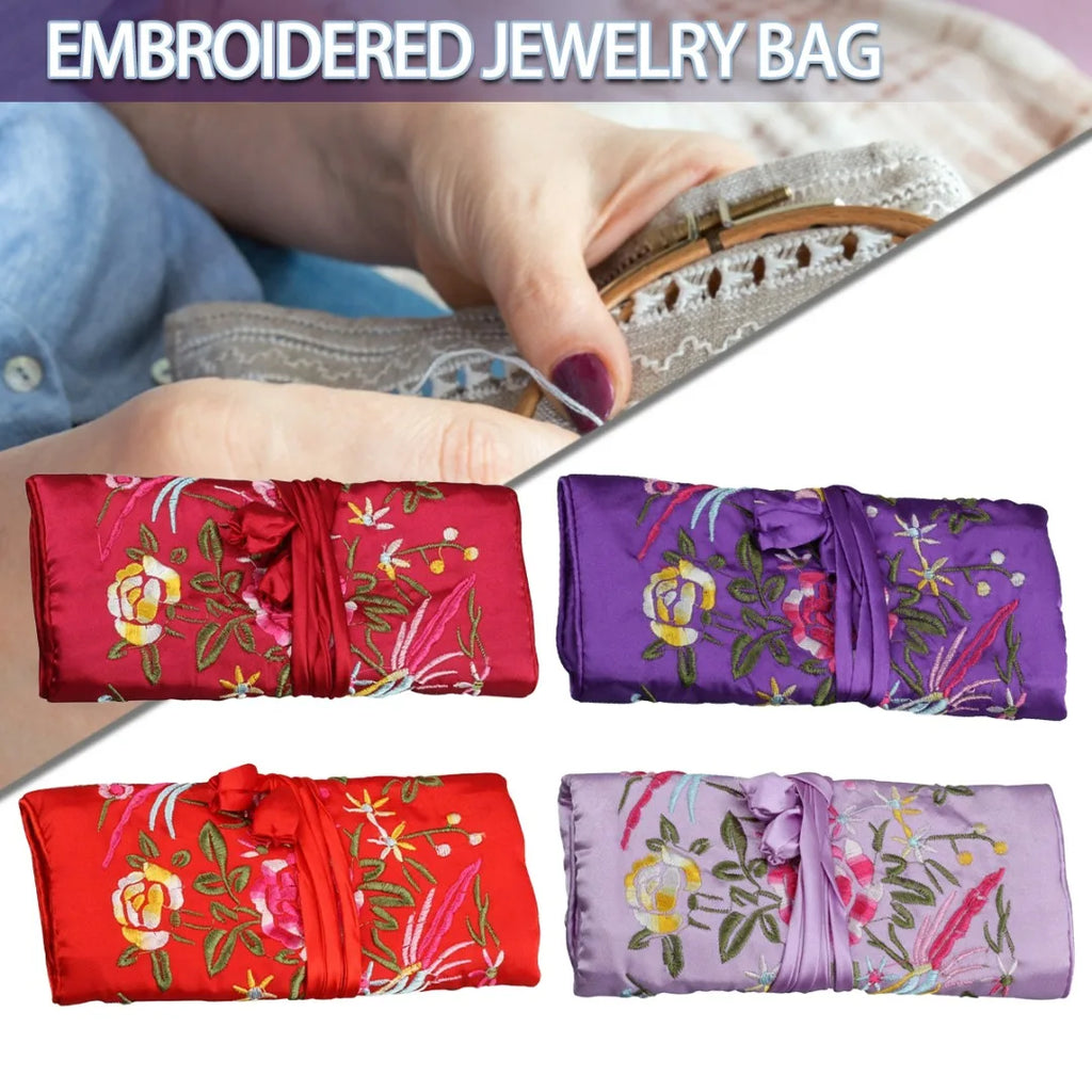 Portable Silk Jewelry Roll Wrap Jewelry Pouch Organizer Travel