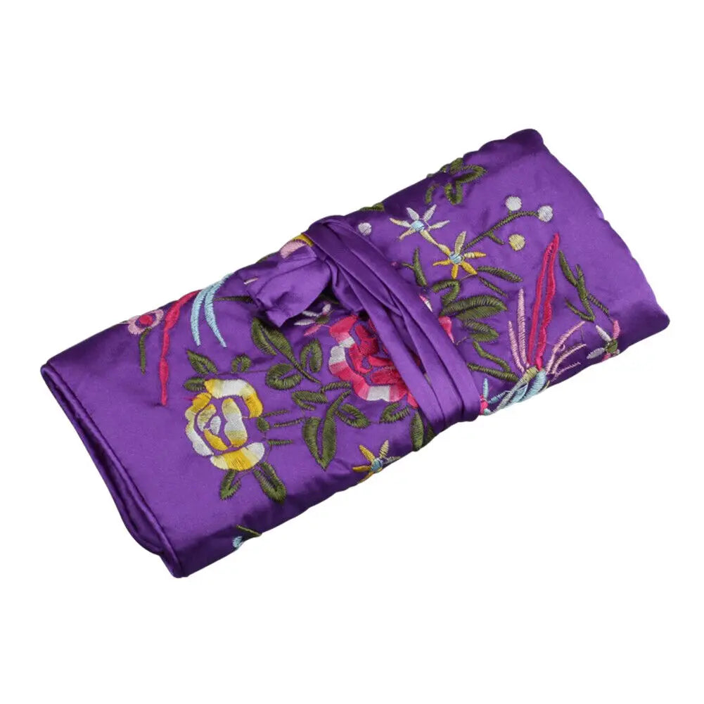 Portable Silk Jewelry Roll Wrap Jewelry Pouch Organizer Travel