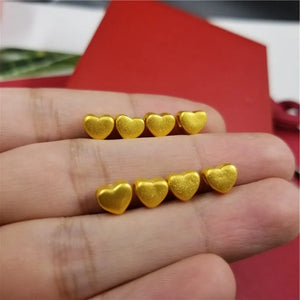 Pure 999 24K Yellow Bead DIY Bracelet Ring Necklace Lucky 3D Heart Pendant