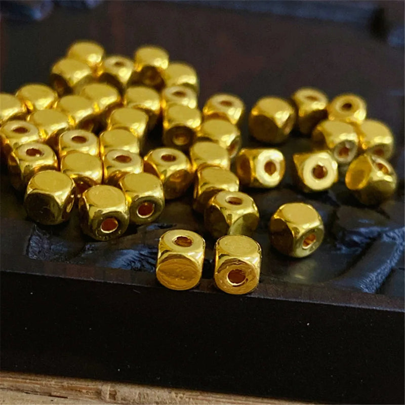 Pure 999 24K Yellow Women Lucky 4mm Square Bead Pendant