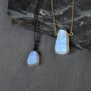 Rainbow Moonstone Necklace Raw Crystal Pendant Rose Gold