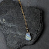 Rainbow Moonstone Necklace Raw Crystal Pendant Rose Gold