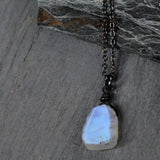 Rainbow Moonstone Necklace Raw Crystal Pendant Rose Gold