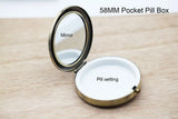 Pocket Pill Box Container 58MM Round with Mirror Gold/Silver/Bronze