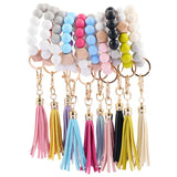 Silicone Wood Beads Keychain for Women Wristlet Bracelet Pendant Keychain
