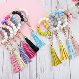 Silicone Wood Beads Keychain for Women Wristlet Bracelet Pendant Keychain