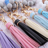 Silicone Wood Beads Keychain for Women Wristlet Bracelet Pendant Keychain