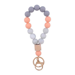 Silicone Wood Beads Keychain Keyring For Women Wristlet Bracelet Pendant