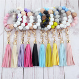 Silicone Wood Beads Keychain for Women Wristlet Bracelet Pendant Keychain