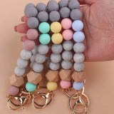 Silicone Wood Beads Keychain Keyring For Women Wristlet Bracelet Pendant