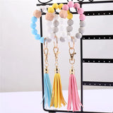 Silicone Wood Beads Keychain for Women Wristlet Bracelet Pendant Keychain