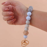 Silicone Wood Beads Keychain Keyring For Women Wristlet Bracelet Pendant