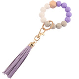 Silicone Wood Beads Keychain for Women Wristlet Bracelet Pendant Keychain