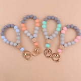 Silicone Wood Beads Keychain Keyring For Women Wristlet Bracelet Pendant