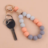 Silicone Wood Beads Keychain Keyring For Women Wristlet Bracelet Pendant