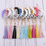 Silicone Wood Beads Keychain for Women Wristlet Bracelet Pendant Keychain