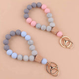 Silicone Wood Beads Keychain Keyring For Women Wristlet Bracelet Pendant