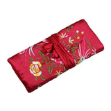 Silk Jewelry Roll Wrap Pouch Travel Storage Case Embroidery Jewelry