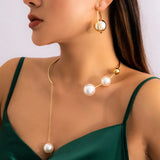 Geometric Round Bead Clavicle Chain Faux Pearl Necklace