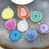 Solar Quartz Druzy Slice Pendant, Geode Necklace DIY Jewelry
