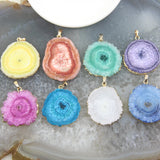 Solar Quartz Druzy Slice Pendant, Geode Necklace DIY Jewelry