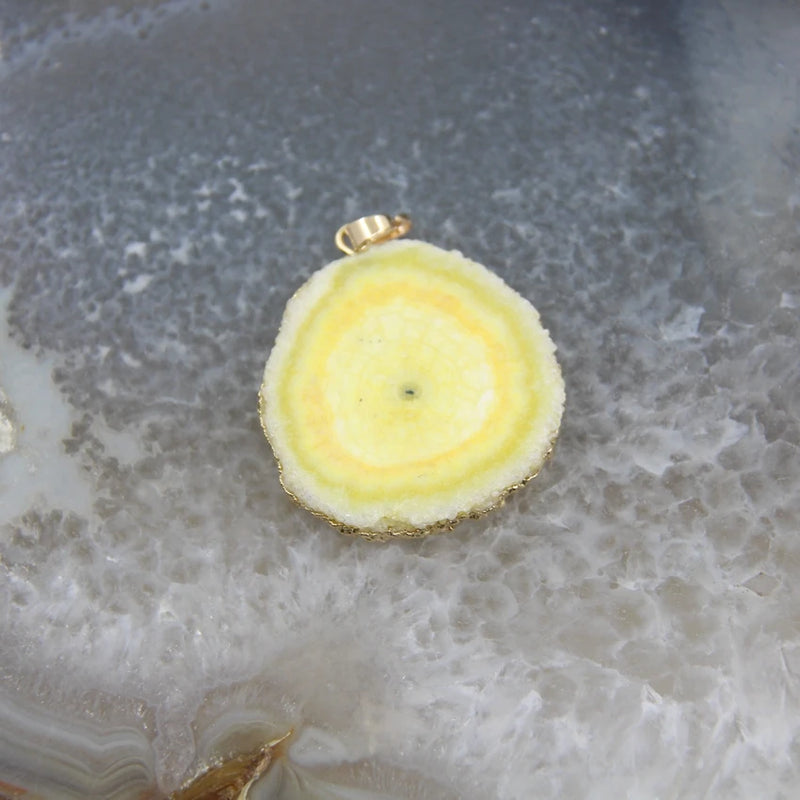Solar Quartz Druzy Slice Pendant, Geode Necklace DIY Jewelry