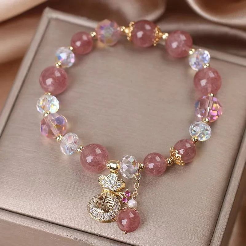 Crystal Bracelet Women's Strawberry Pink Crystal Versatile Handwear