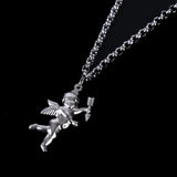 Stainless Steel Love Angel Wing Heart Bell Chain Necklace