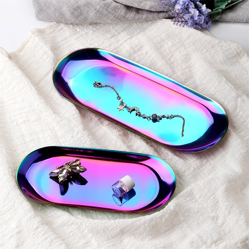 Stainless Steel Jewelry Trays 18*8.5cm Silver Oval Metal Organizer