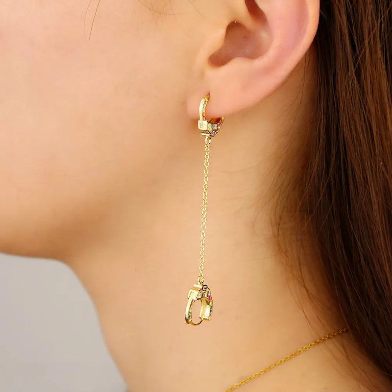 925 Silver Handcuff Dangle Earring Rainbow