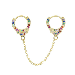 925 Silver Handcuff Dangle Earring Rainbow