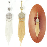 Long Tassel Belly Button Ring with Rhinestone Pendant