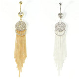 Long Tassel Belly Button Ring with Rhinestone Pendant