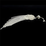 Long Tassel Belly Button Ring with Rhinestone Pendant