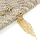 Long Tassel Belly Button Ring with Rhinestone Pendant