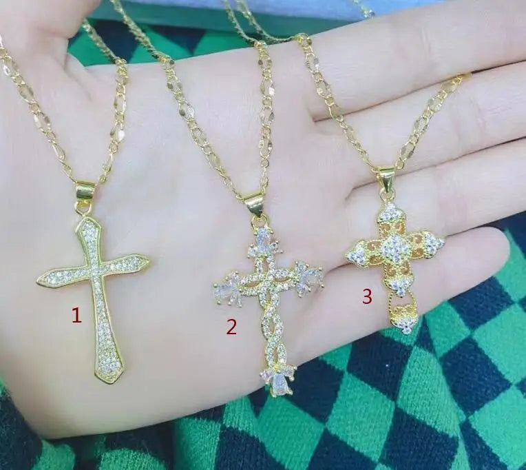 Chain Cross Necklace Pendant Copper Zircon Jewelry Supplies