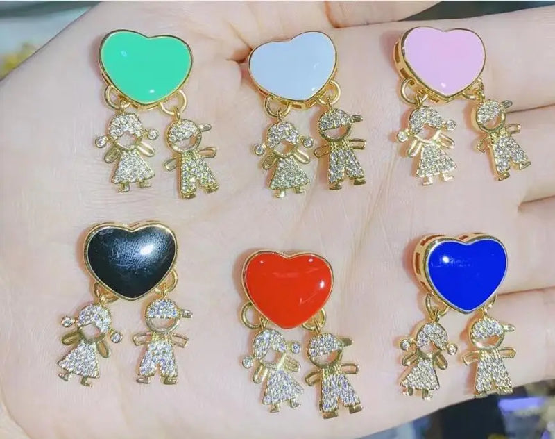 Heart Girl Boy Pendant Enamel Copper Jewelry DIY Accessories